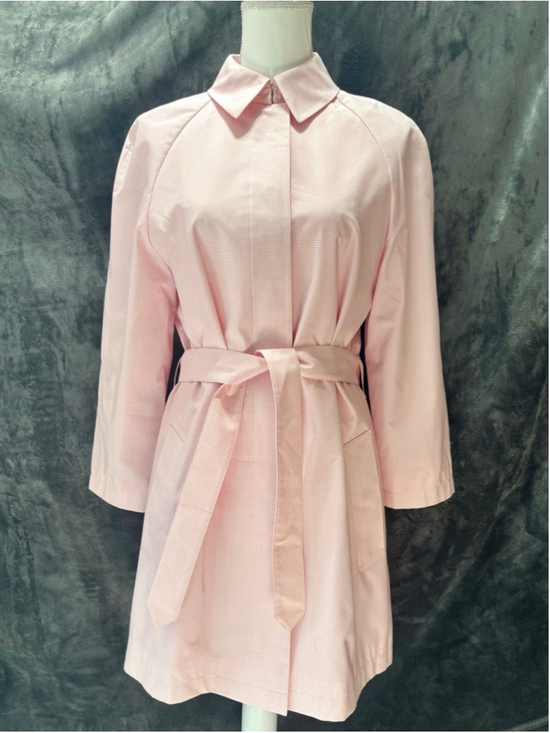Carlisle Jackets & Blazers - Vintage Carlisle Woman's Pink & White Gingham Cotton Blend Trench Coat SZ 4 EUC